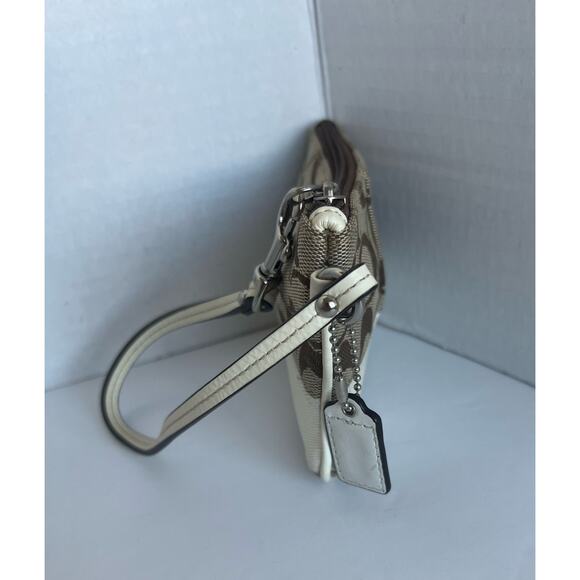 Coach Brown Signature/Ivory Cream Stripe Wristlet Wallet - Picture 2 of 6